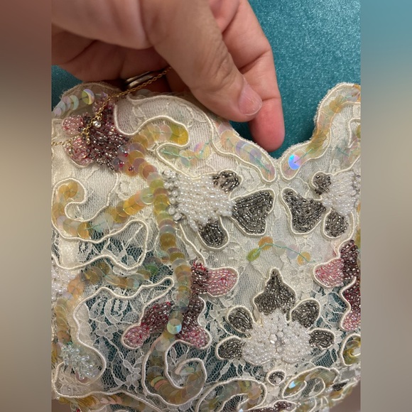 Vintage Rare Gold Label  1990s Ivory Hand-Beaded Lace Corset Bustier‎ - Picture 7 of 13